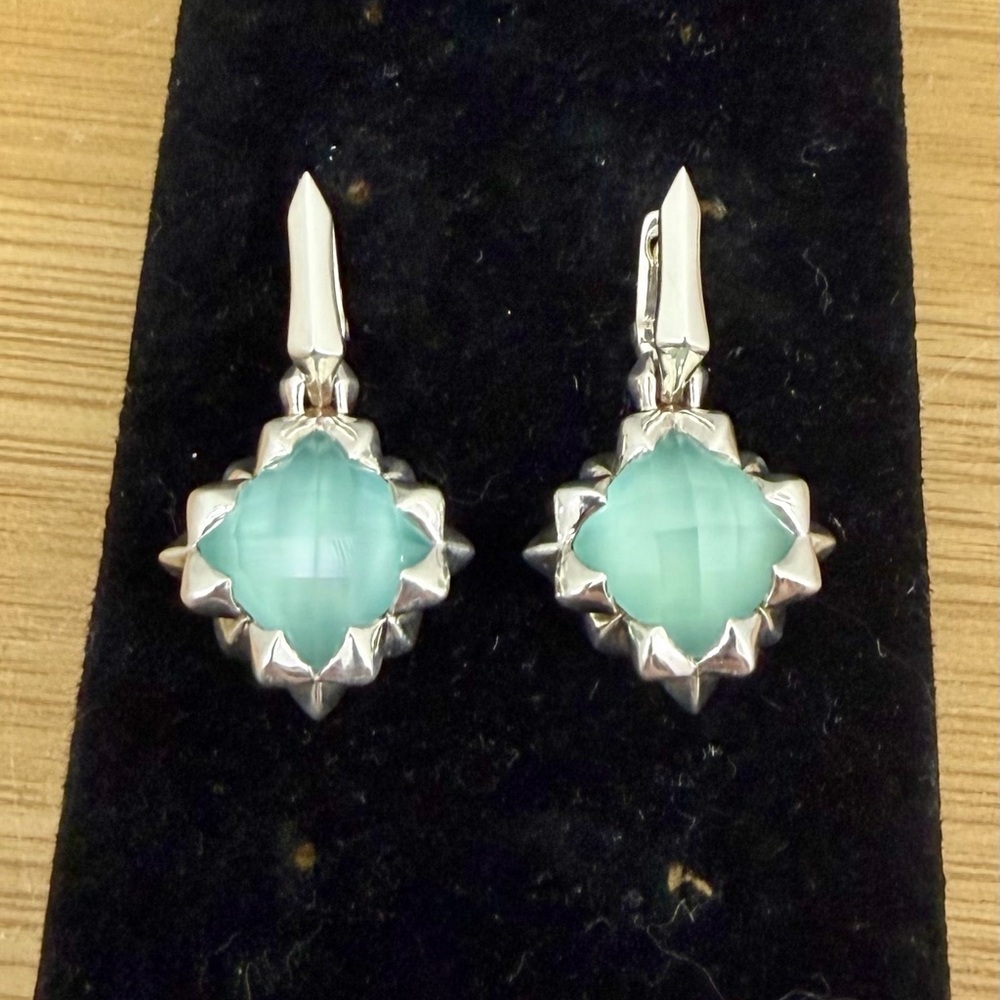 STEPHEN WEBSTER Sterling Silver Faceted Aquamarine Superstud Spiky Drop Earrings